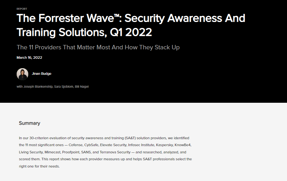 The Forrester Wave™: Security Awareness and Training Solutions, Q1 2022